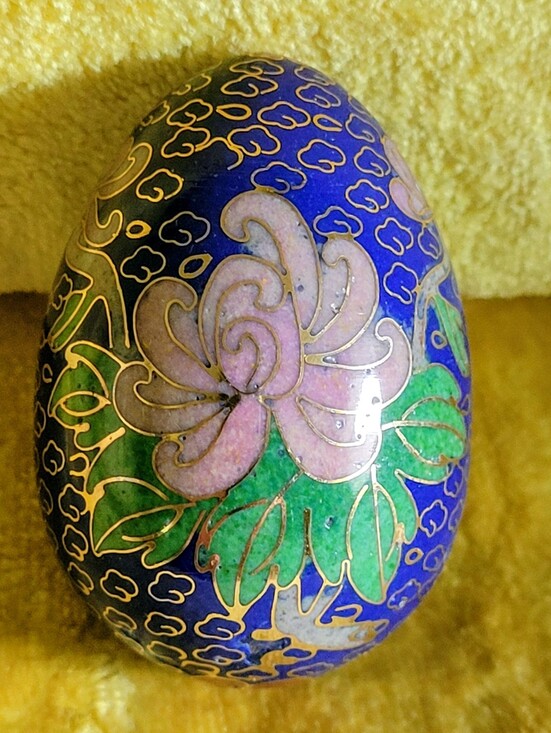 Cloisonne Other - Vintage Chinese Cobalt Blue Cloisonné Floral Egg Decorative Accent